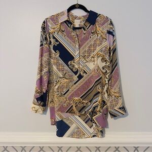 NWT Chico's Woman's Blouse Size 1 Criss Cross Hem Tunic Top Long Sleeve Multicol